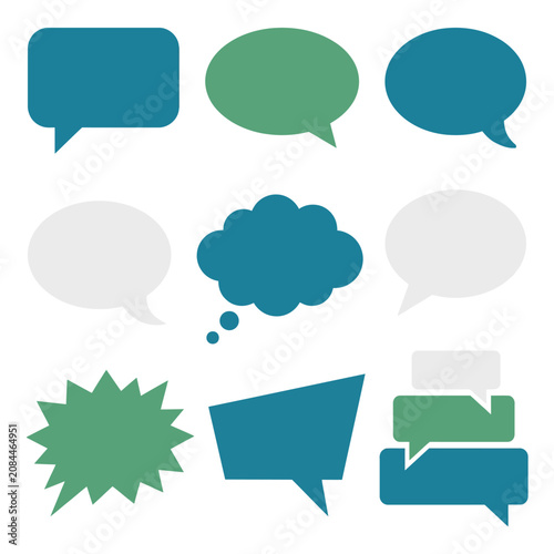 A collection of colorful speech bubbles on a white background