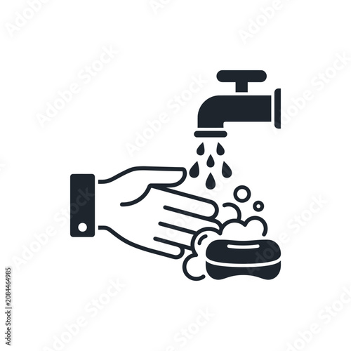 Minimalist vector icon of washing hands with soap and water