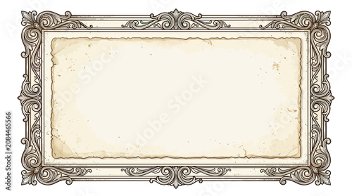 Εκτύπωση καμβά Vintage Ornate Frame with Aged Paper Texture, Decorative Border Design, Antique