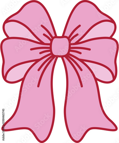 Hand Drawn Symmetrical Pink Bow, Detailed Ribbon Bow Clip Art, Girly Coquette Aesthetic Element for Planners and Stickers
