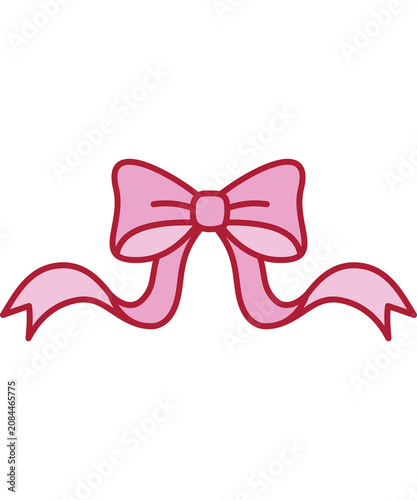 Hand Drawn Elegant Pink Bow Ribbon, Flowing Curly Ribbon Clip Art, Coquette Aesthetic PNG for Wedding Stationery and Invitation Design