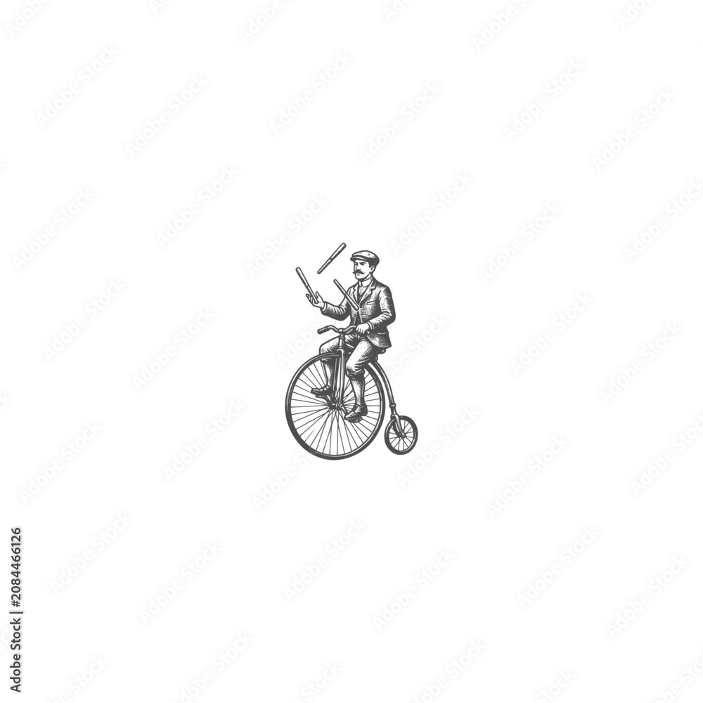 Obraz premium Vintage Illustration of Juggler Riding Penny Farthing Bicycle