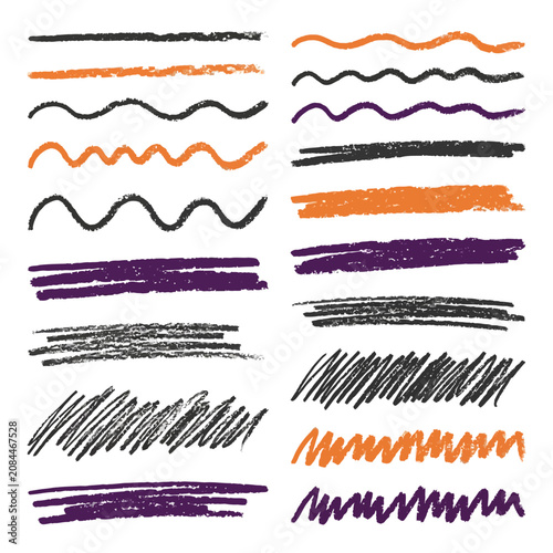 A collection of hand drawn crayon strokes on white background