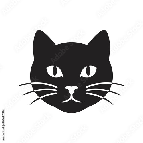 A minimalist black cat face icon isolated on a white background