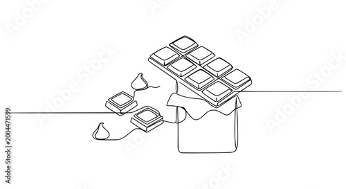 Fotografie Minimalist Chocolate Bar Line Art - Sweet Treat Illustration