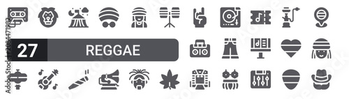 Bild auf Leinwand Set of 27 filled glyph Reggae icons for mobile apps, web interfaces and digital products