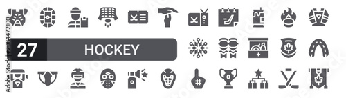Canvas Print Set of 27 filled glyph Hockey icons for mobile apps, web interfaces and digital products