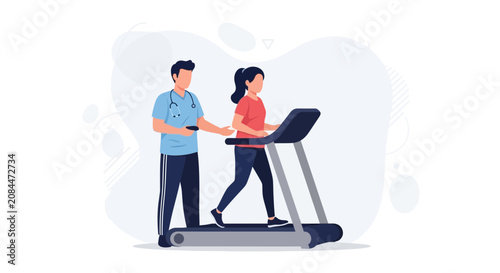 Physical Therapist Supervises Patient on Treadmill for Rehabilitation and Fitness