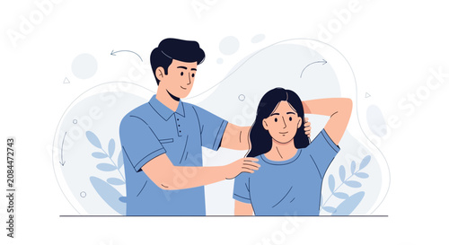 Physical Therapy and Rehabilitation: Therapist Assists Patient with Arm Movement Exercise