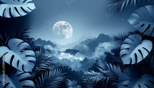 Minimal Sleeping Sloth Layered Paper Cut Midnight Blue Illustration
