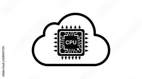 Cloud computing, CPU chip, technology icon, cloud storage, data processing