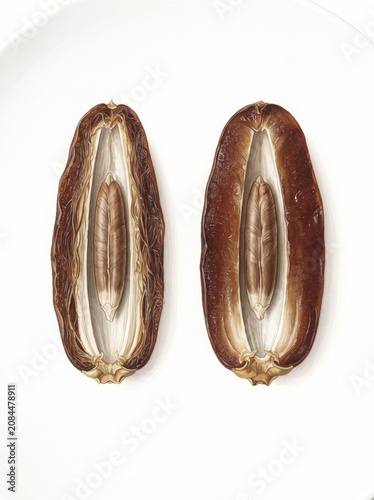 Date Fruit Flesh Thickness Comparison – Phoenix dactylifera Scientific Botanical Illustration
