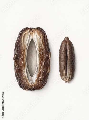 Date Fruit Seed Cavity Anatomy – Phoenix dactylifera Scientific Botanical Illustration