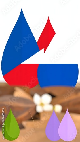 Colorful geometric paper flags on table with flowers.