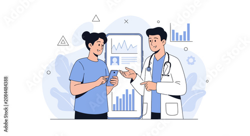 Doctor and Patient Discussing Health Data on Smartphone, Digital Health Consultation and Telemedicine Concept