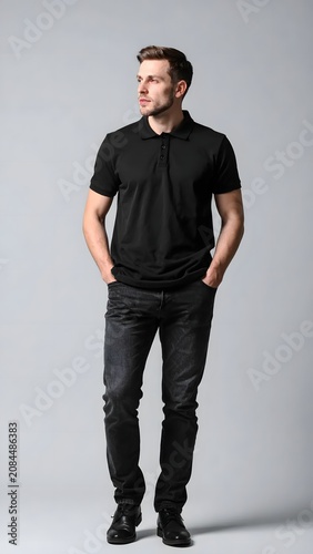 Confident businessman in casual winter attire standing.