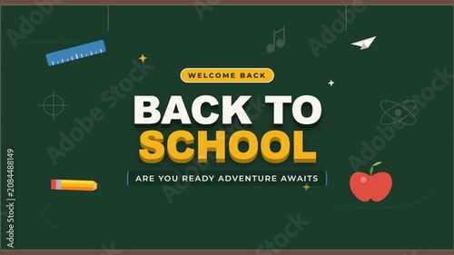 Back to School Welcome Banner with Educational Elements and Apple Icon.