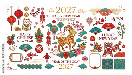Foto 2027 lunar new year goat zodiac clipart collection with celebration illustration