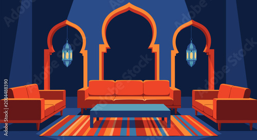 Foto Modern interior living room vector illustration featuring a creative Ramadan des