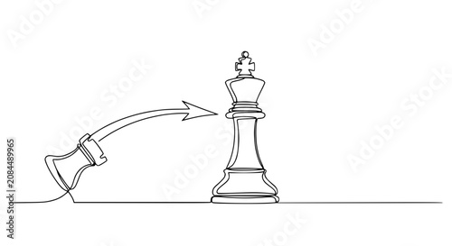Foto One Line Drawing of Chess King and Fallen Pawn Symbolizing Strategy and Victory