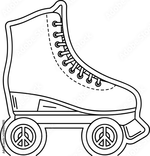 Obraz na plátne Retro Roller Skate with Peace Symbol Wheels - Line Art Illustration