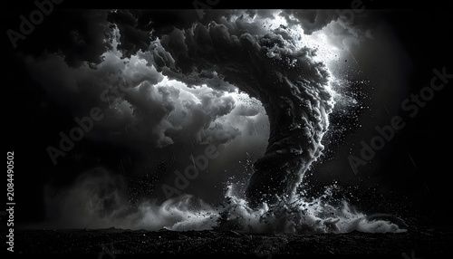 Dark stormy sky with swirling clouds and lightning.