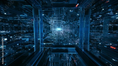 Futuristic digital tunnel, abstract blue data flow, high-tech network connection, cyber world background