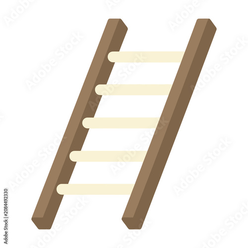 Bild auf Leinwand Brown wooden ladder with beige rungs on white background