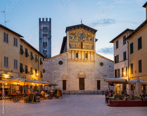Lucca  - The church Basilica di San Frediano at dusk.