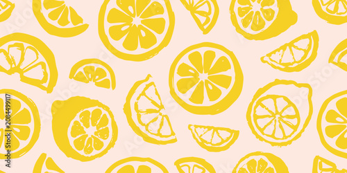 Fényképezés Seamless pattern with hand drawn lemons in a sketchy brush style
