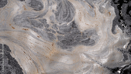Quadro su tela Swirling foam, dark slick patches, and pale mineral like streaks spread across w