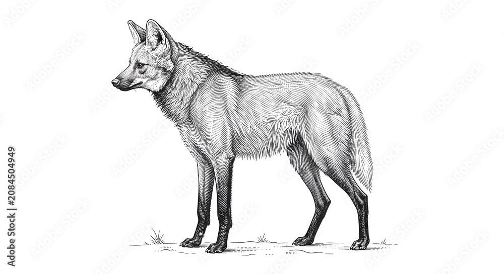 Fototapeta premium Vintage engraving illustration of a Maned Wolf standing