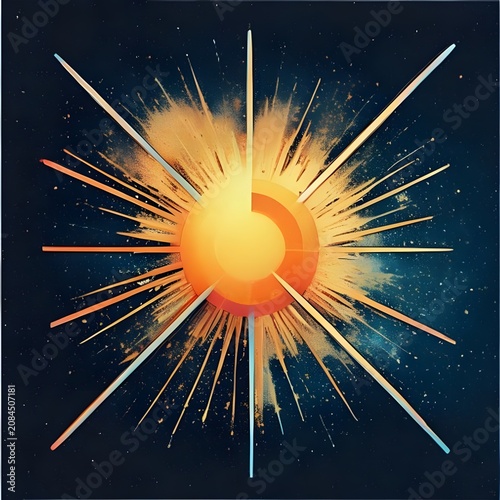 Radiant sunburst with bright golden rays against deep blue.