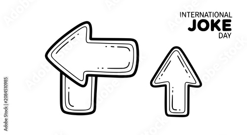 Vászonkép International Joke Day text with hand-drawn arrows pointing left and up on white