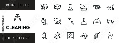 Konstfotografi cleaning outline icon set