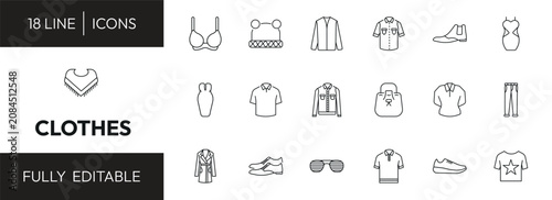 Bild auf Leinwand clothes outline icon set
