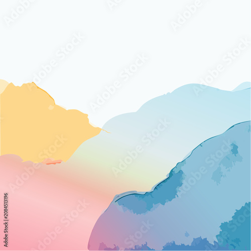 Abstract watercolor hills landscape in soft pastel colors