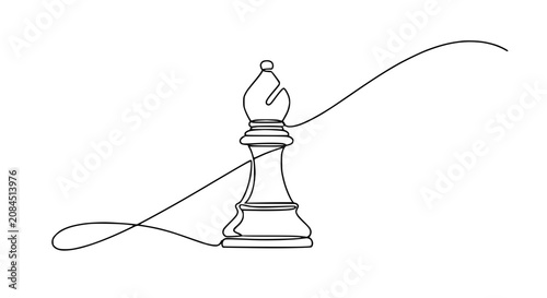 Tableau sur toile Single line drawing of a chess bishop piece with an abstract flowing line graph