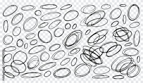 Cuadro en lienzo Collection of hand drawn scribble circles and oval shapes in various styles with