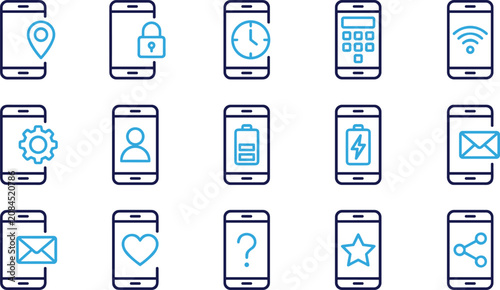 Φωτογραφία Comprehensive mobile application user interface elements including connectivity security and support icons
