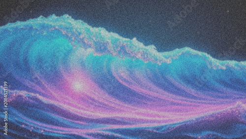 Schilderij op canvas Vibrant neon ocean wave, a powerful surge of glowing turquoise and purple water,