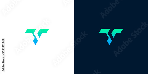 Fotografie Abstract letter T logo with a modern geometric aesthetic, blending blue and gree
