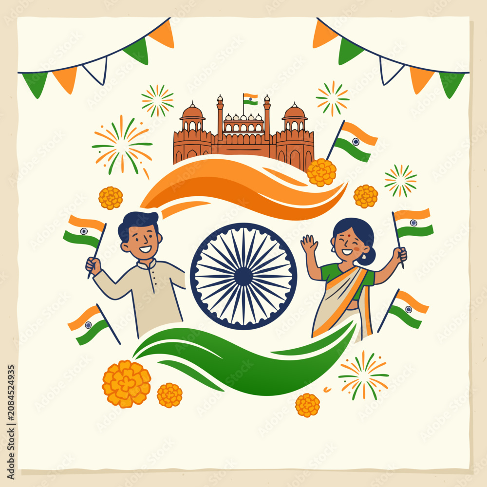 Fototapeta premium Independence Day, republic day banner with tri color