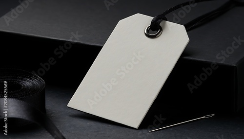 Minimalist price tag on black surface.