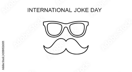 Photography International Joke Day - Cartoon Mustache and Glasses Icon, Funny Humor Celebrat