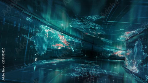 Abstract Cyan Cyber Tunnel Loop, Sci-Fi HUD Interface Data Line Technology Motion Graphic