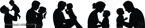 Foto Silhouettes of Fathers and Children Interacting Tenderly on a White Background t