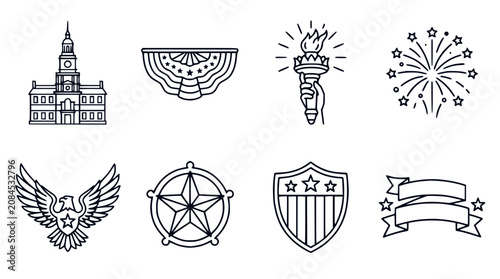 American Patriotic Symbols Line Drawing Icons
