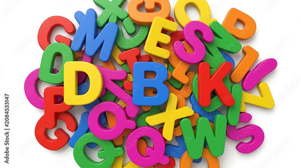 Fototapeta premium Colorful foam alphabet letters, plastic ABCs, educational toys, learning materials