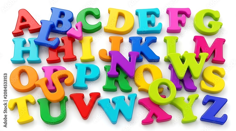 Fototapeta premium Colorful plastic alphabet letters, foam letter set, educational toys, learning tools